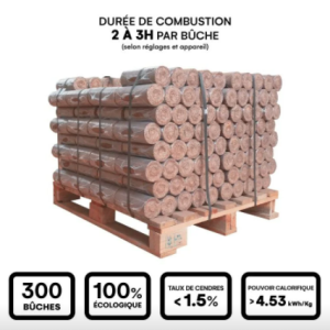 Bûches bois compressé de Jour – Palette de 300 bûches